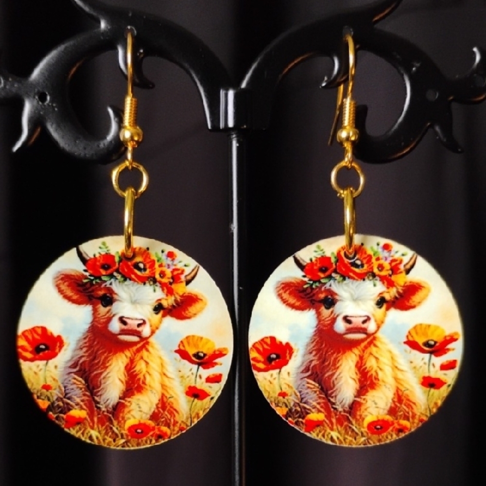 Cute Cow and Poppy Earrings